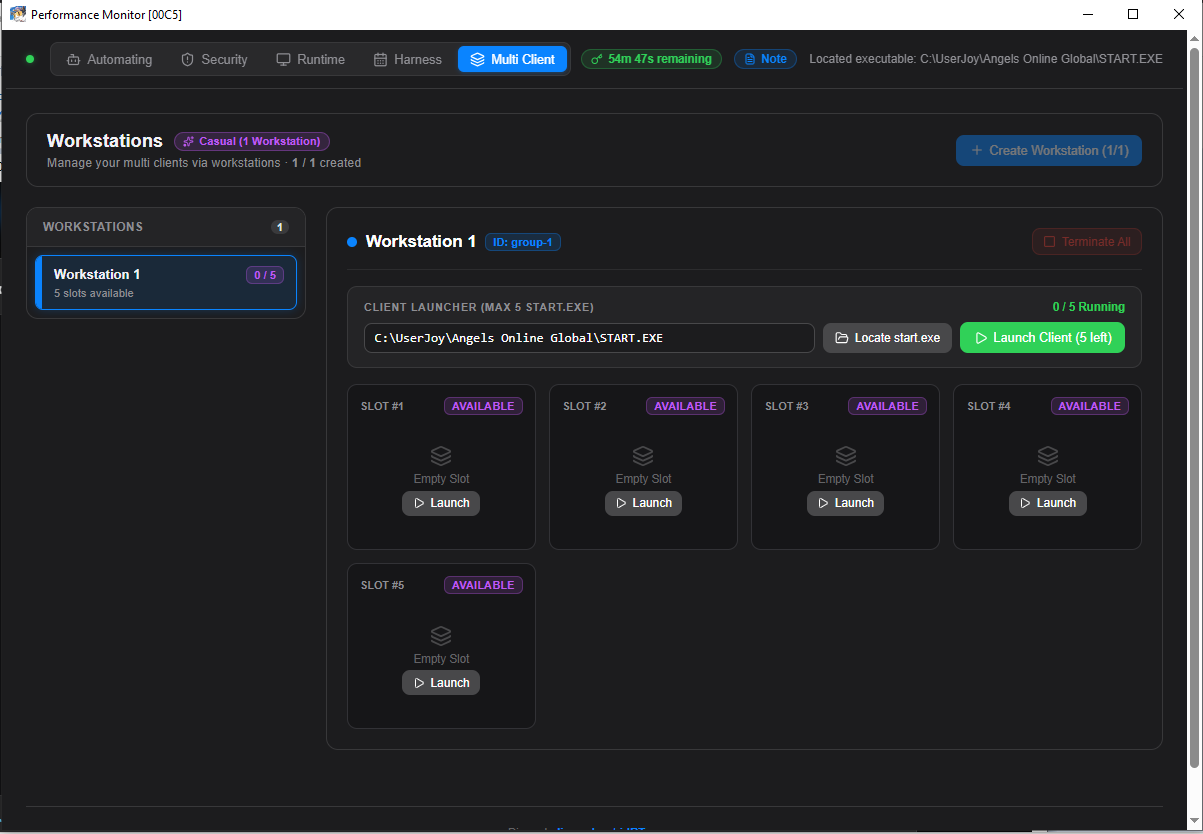 AOG Helper Multi-Client Workstations screenshot for Angels Online multi-client automation