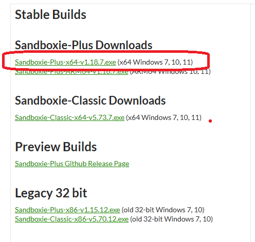 Sandboxie Installer x64 Selection